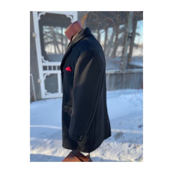 Savile Row Hand Tailored Black Virgin Wool Coat Overcoat Contour Cut - Picture 6 of 11